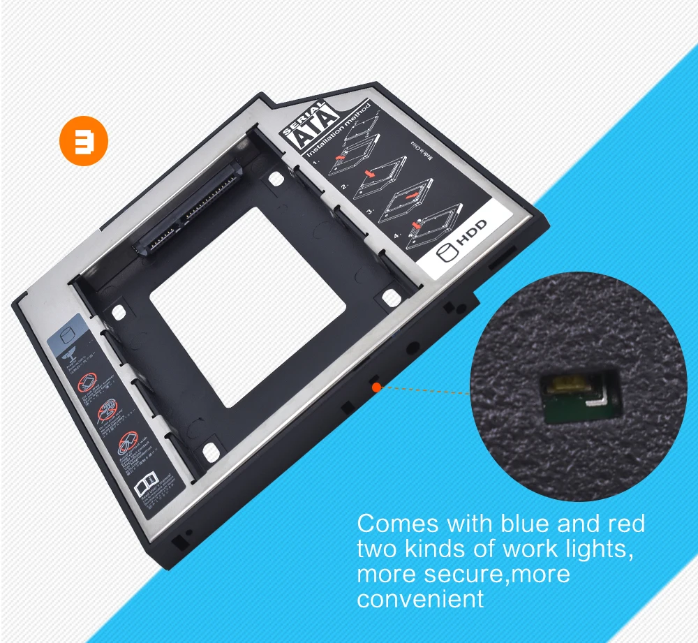 TISHRIC полупластиковый алюминиевый Универсальный Optibay 2nd HDD Caddy 9,5 мм SATA 3,0 2," SSD CD DVD для HDD чехол Корпус CD-ROM ODD