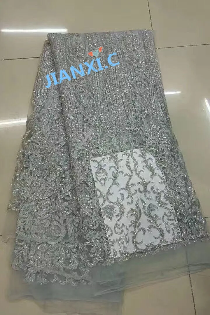 5 ярдов/партия серебряное Африканское блестящее кружевное полотно JIANXI.C 72301