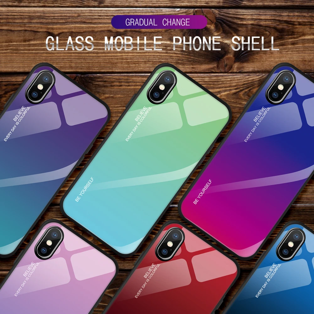 Роскошный чехол из закаленного стекла для iPhone 7 8 6S 6 Plus XS MAX XR X Capinha Aurora