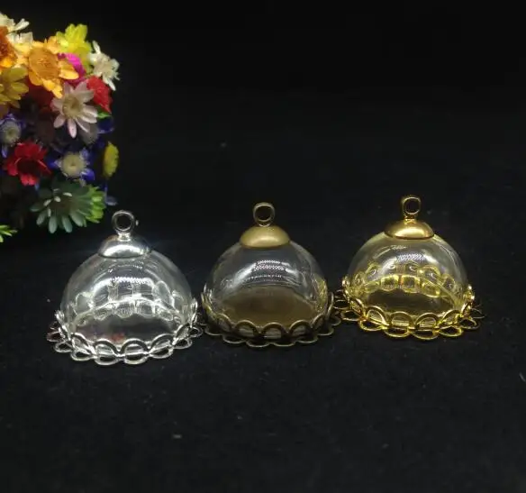 

5pcs 20mm half glass dome set double lace base beads cap set glass vial pendant glass globe bottle cover dome jars diy necklace