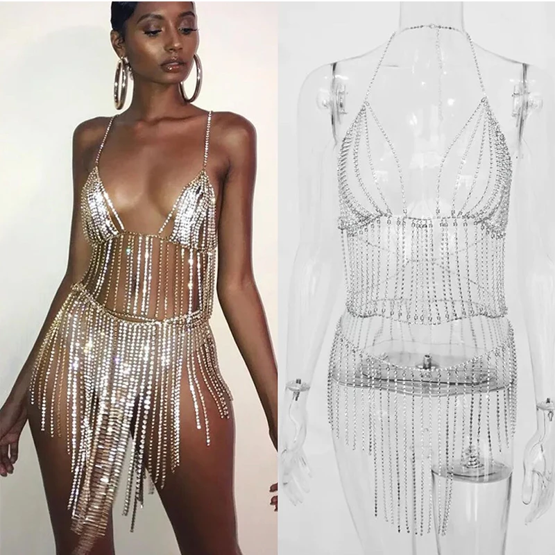 

Jazz Dance Costumes Fringed Bright Diamond Two-Piece Suit Nightclub Dj Ds Singer Dancewear Women Pole Dance Clothing DNV10972