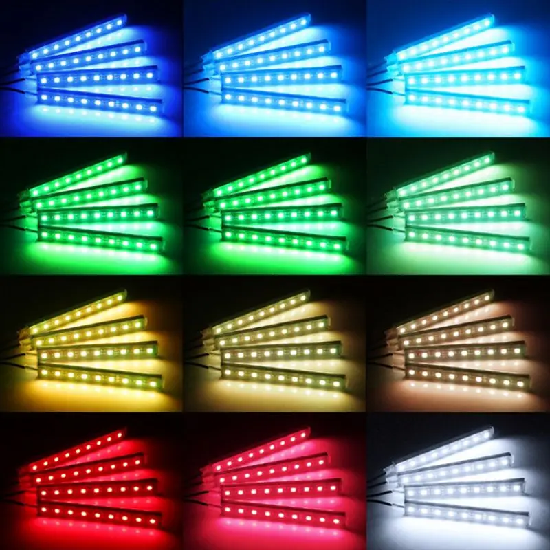Светодиодная лента RGB для автомобиля 4*9 шт. SMD 5050 10 Вт декоративная салона