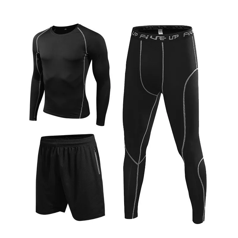 Men sportswear-BL3 Мужская спортивная одежда, черный, серый, белый спортивный костюм, Мужская эластичная одежда для тренировки в спортзале, дышащая тренировка бега трусцой комплект для бега - Цвет: Men sportswear-BL3