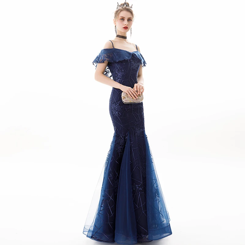 Элегантное темно синее вечернее платье для невесты He's сексуальное с открытыми