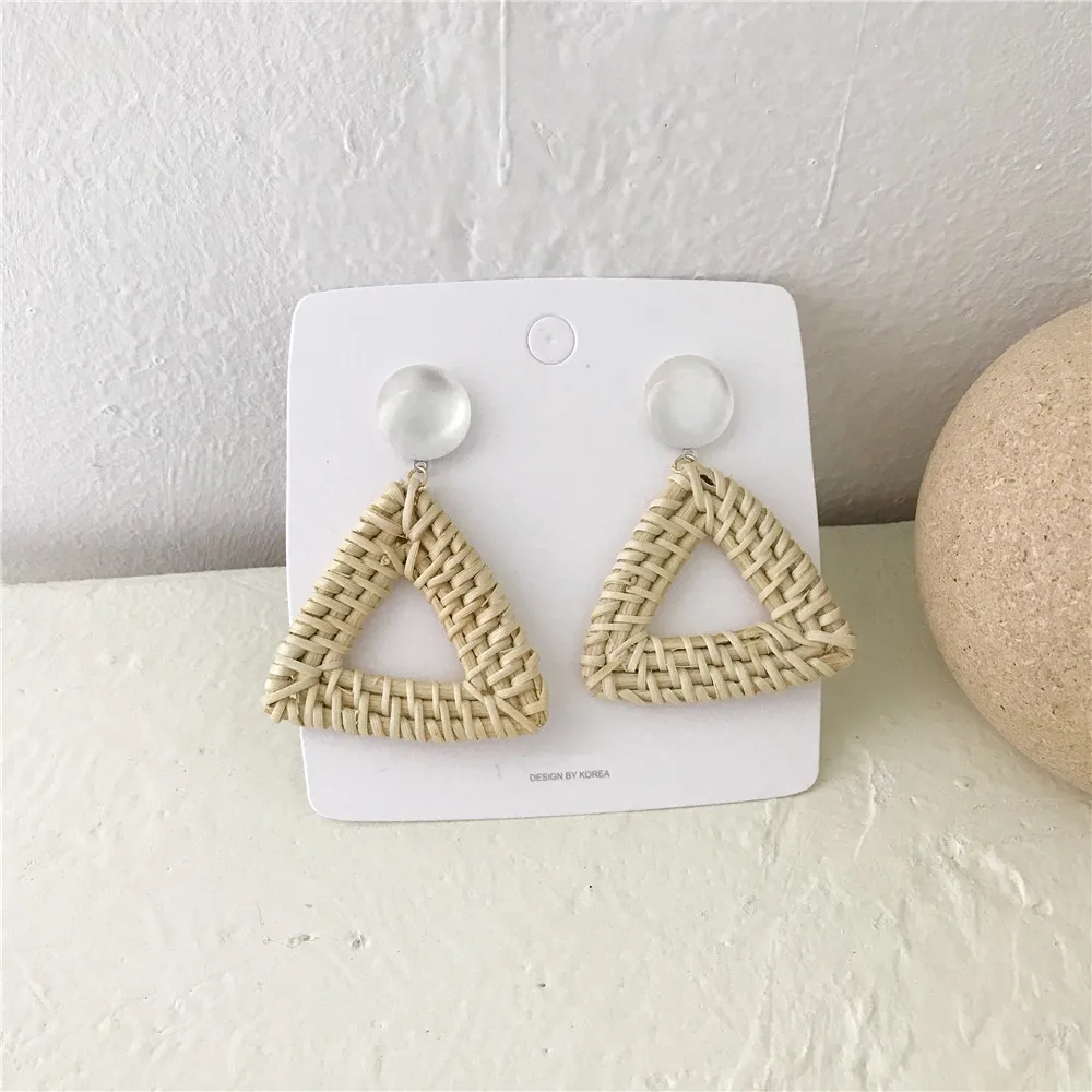 Korean Earrings Straw Rattan Geometric Triangle Exaggerated 2019 Opal Boho Summer Ear Rings Fashion for Women | Украшения и