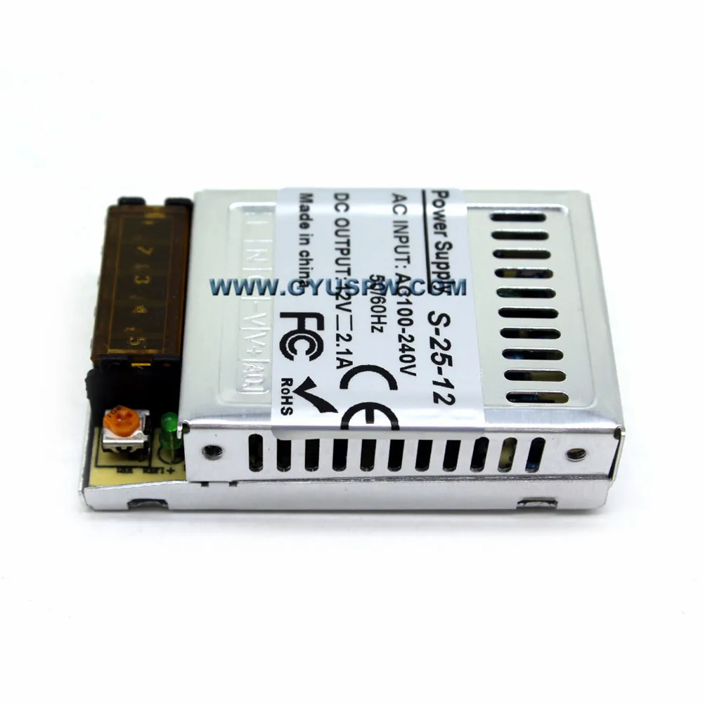 Ультра-тонкий DC12V 2.1A 25 Вт импульсный источник питания Драйвер для светодиодный