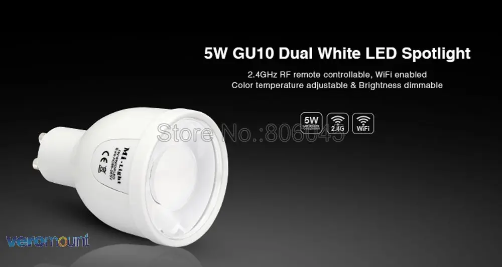 AC85-265V Milight GU10 5 Вт Регулируемая Цветовая температура двойной белый(CW/WW) CCT светодиодный светильник FUT011 2,4G беспроводной пульт дистанционного управления WiFi