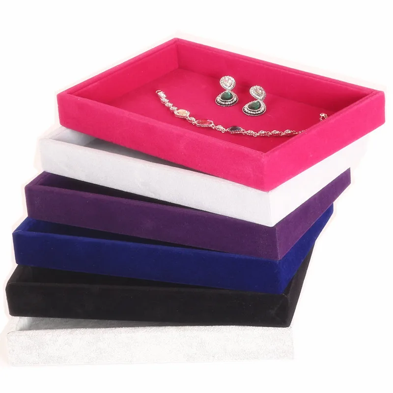 

Velvet Jewelry Tray Stackable Ring Earring Tray Display Organizer Box Cufflinks Storage Black Grey Rose Jewellery Boxes Ring Ear