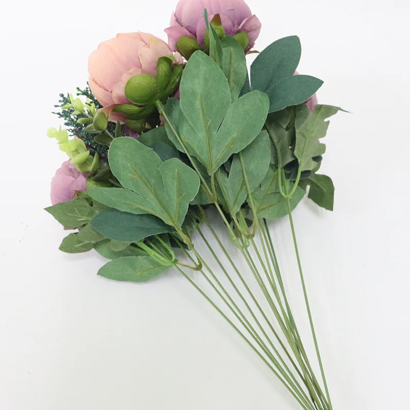 Flone Hight Quality Silk Flower European Peony Bouquet Artificial Flowers Fake Leaf Wedding Home Party Decoration | Дом и сад