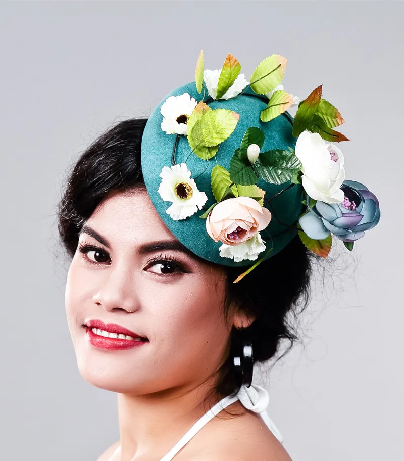 

Women Fancy Feather Green Fascinator Headwear Wedding Hats And Fascinators White Net Hair Accessories For Bridal Woman MD16030