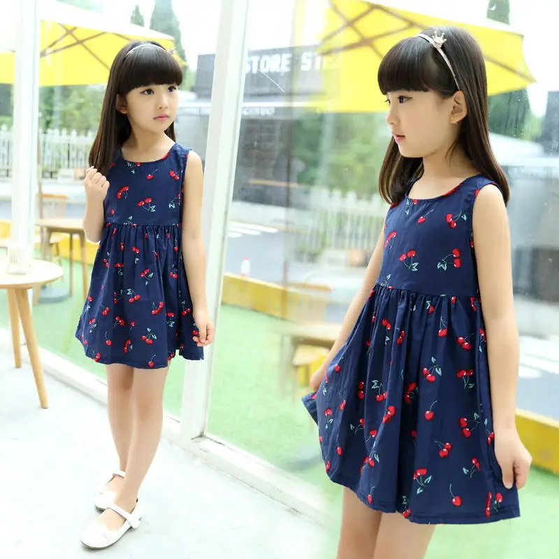 2017 New Stylish Cherry Baby Girl Printing Dress Kid Girls Sleeveless Party Pageant Formal Dresses Sundress Clothes Clothing | Детская