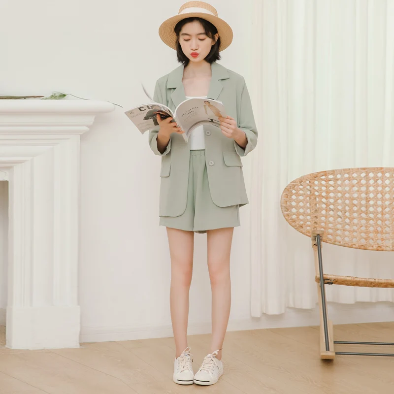 2019 в Корейском стиле из 2 частей Для женщин летний комплект леди Повседневное