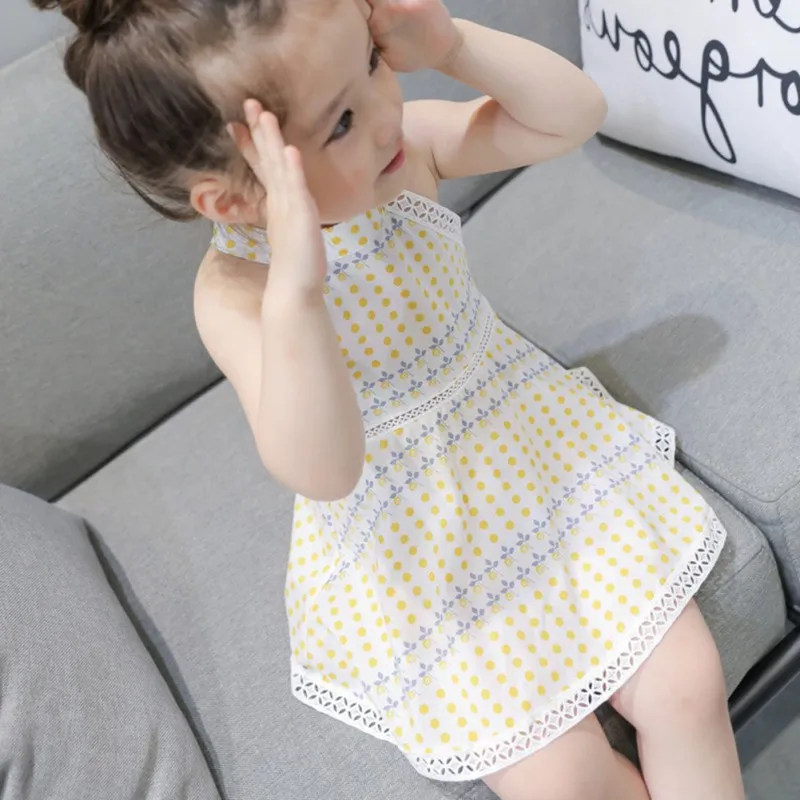 2018Summer Girl Dresses Baby Hanging neck Cotton Vest Princess Girls Dress Newborn Infant Sundress Clothes Cute Flower Vestidos | Детская