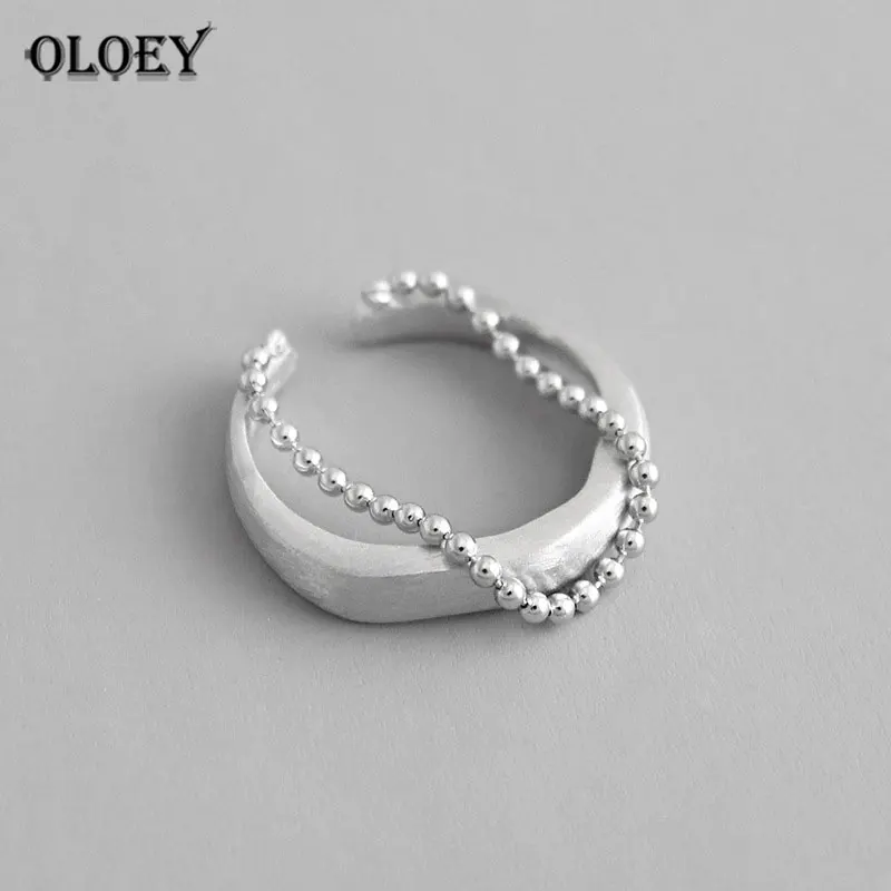 OLOEY чистое 925 пробы Серебряное матовое покрытие маленькие круглые бусины на цепочке с кисточками, открытые кольца для женщин, хорошее ювелирное изделие, подарки YMR786