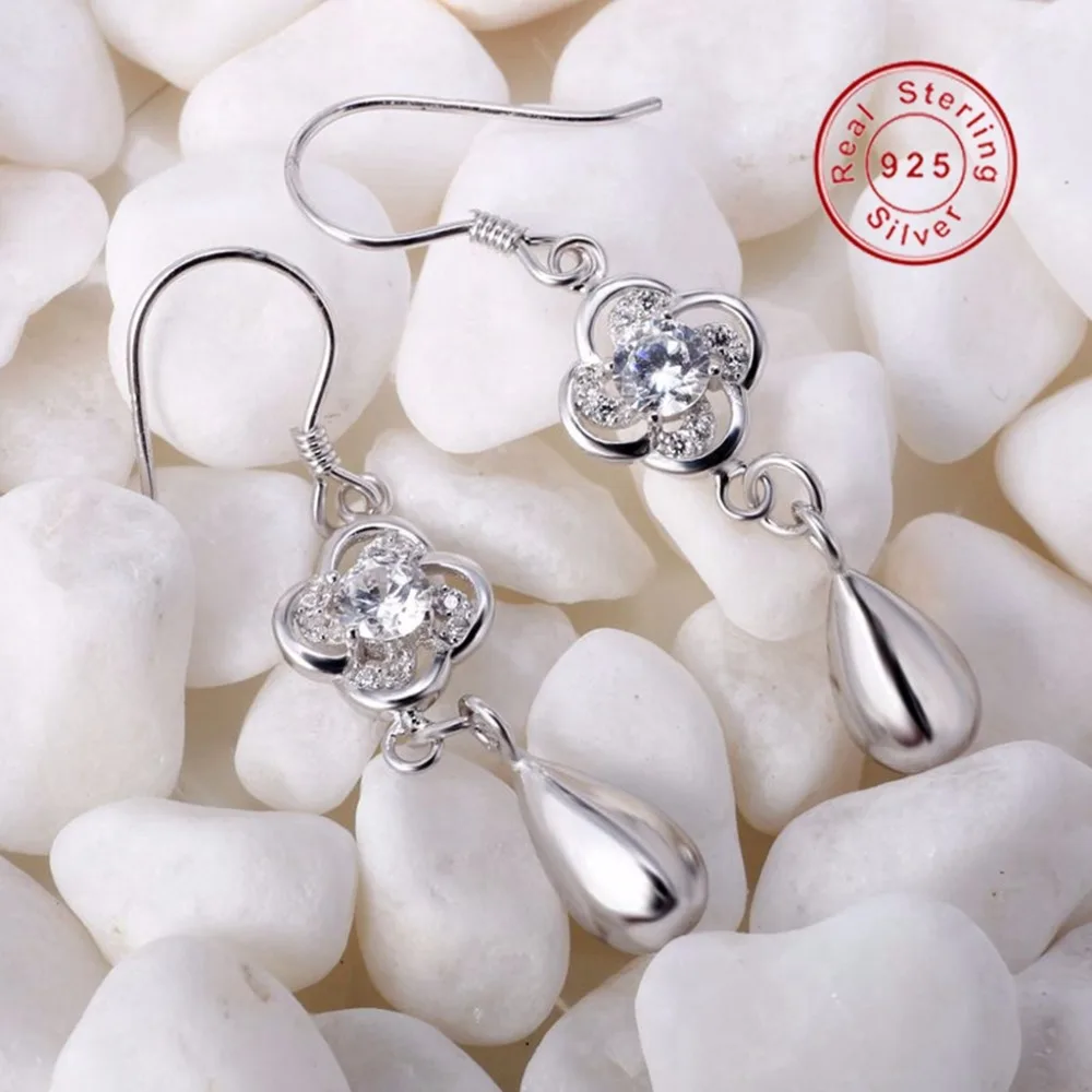 Женские серьги подвески из серебра 925 пробы с белым кристаллом циркония|dangling earrings