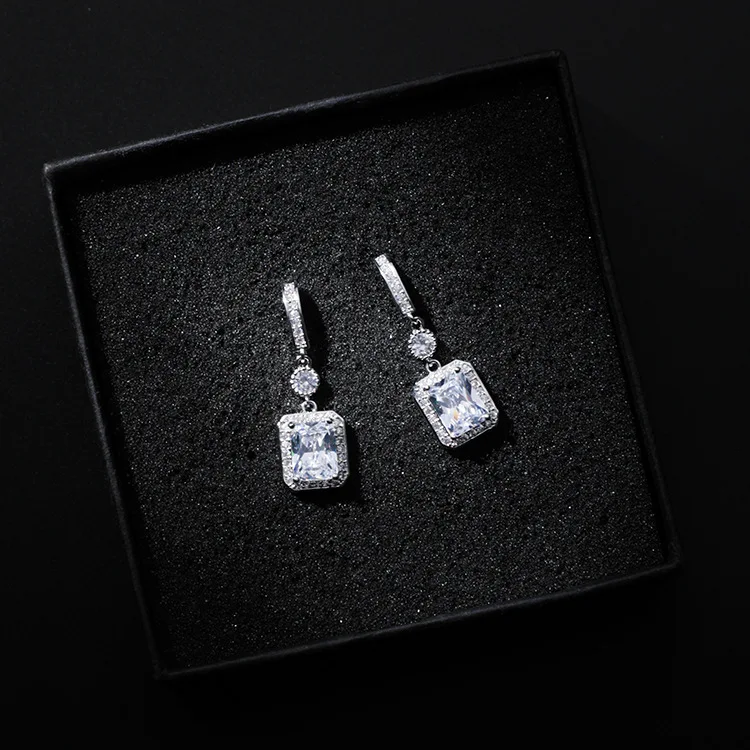 925 Silver Needle Korean Fashion Temperament Square Zircon Earrings for Women Girls Simple Wild Jewelry Gifts Female 2019 | Украшения и