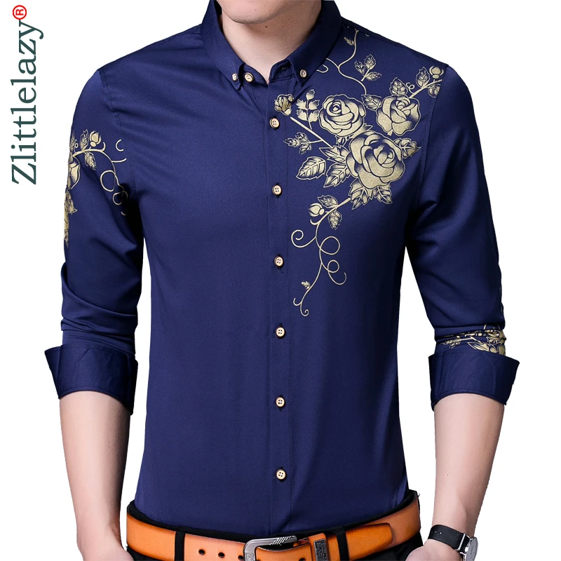 2019 модная повседневная приталенная брендовая мужская рубашка с длинным рукавом