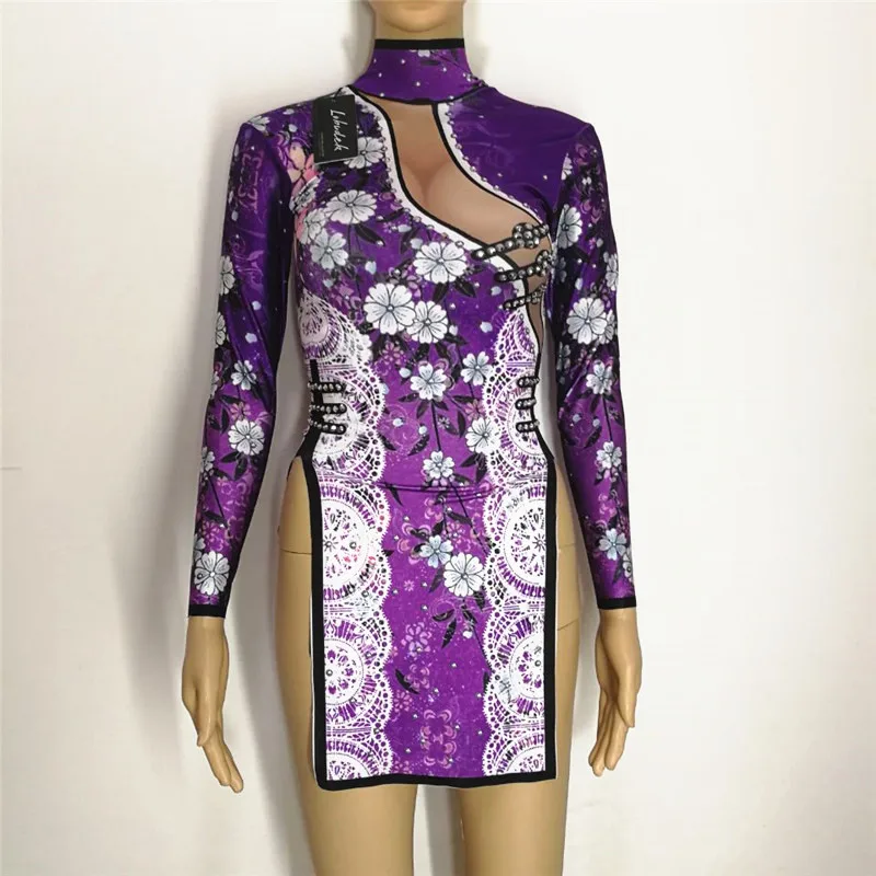 

Платье с принтом женские костюмы сексуальный китайский стиль красный фиолетовый цельный DJ DS шоу певица танец ночной клуб звезда