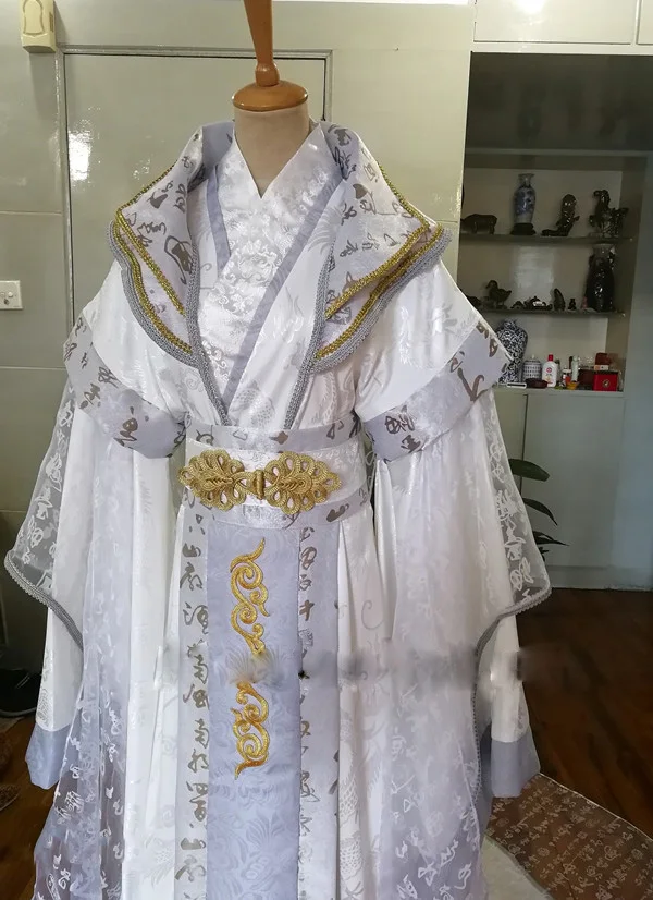Белый серый мужской костюм с широкими рукавами Hanfu сценический для принца чилда