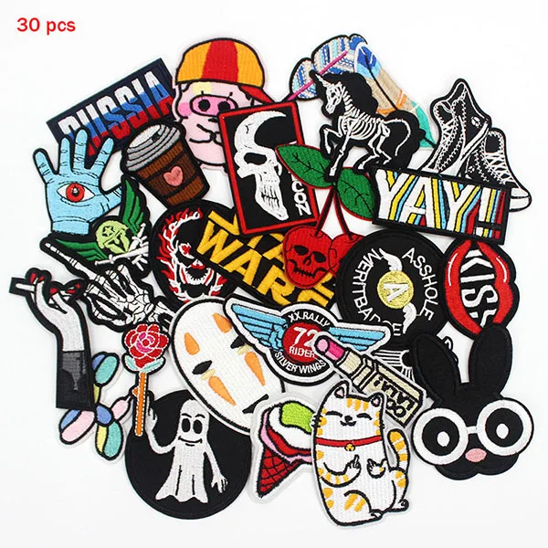 30 pcs mixed 30 шт./партия, дизайн, модные нашивки для одежды Вышитая эмблема, утюг на шитье DIY для девочек, одежда с аппликацией - Цвет: 30 pcs mixed