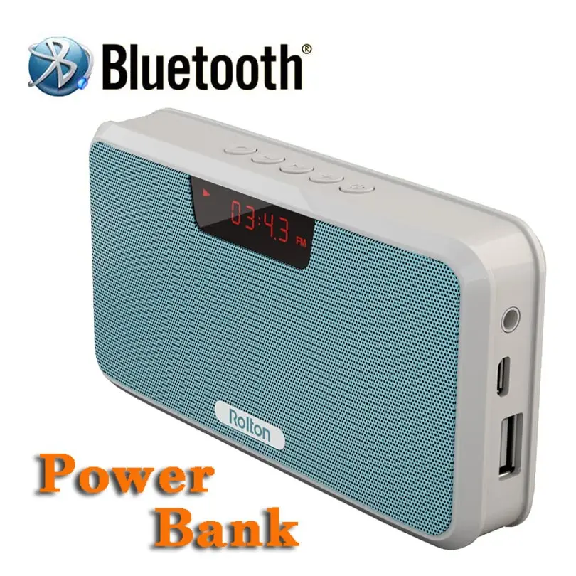 Rolton power Bank, Bluetooth, портативный динамик, поддержка TF карты, воспроизведение Mp3, Hands-Free, телефон, fm-радио и запись, светодиодный экран - Цвет: Blue