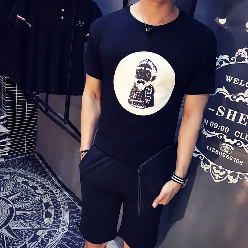 Черный и белый с коротким рукавом Футболка Мужская Мода мужчины о-образным