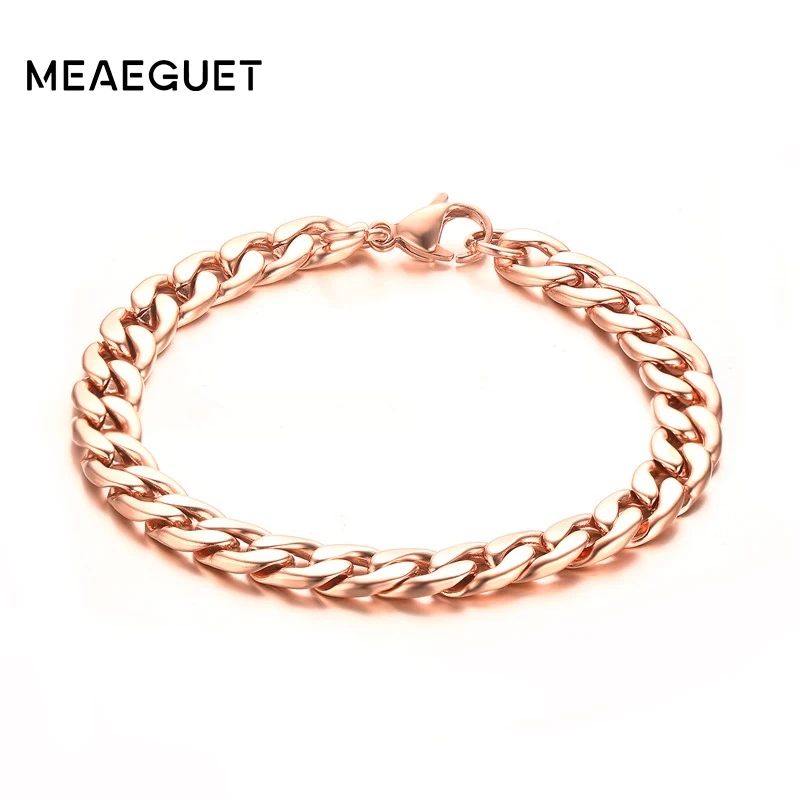 Meaeguet классические мужские кубинские панцирные цепи и звенья браслеты вечерние ювелирные изделия розовое золото цвет окунутый панцирной цепи
