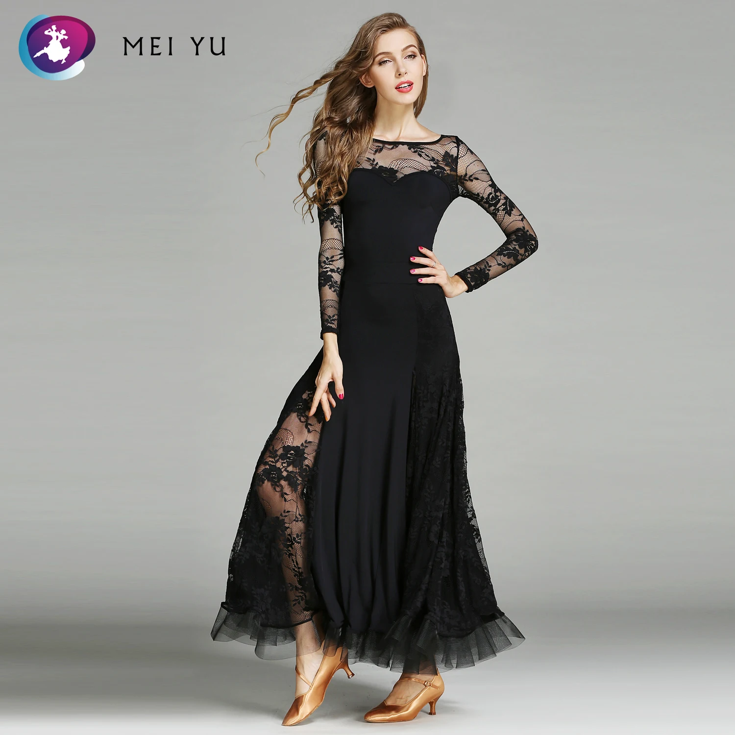 

MEI YU HB675 Modern Dance Costume Women Lady Adult Waltzing Tango See-through Dancing Dress Ballroom Costume Evening Party Dress