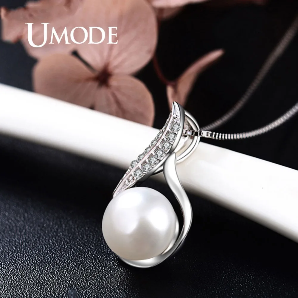 UMODE Настоящее натуральное пресноводное круглое жемчужное ожерелье подвески для женщин с 925 пробы серебряной цепочкой модное ювелирное изделие ULN0421