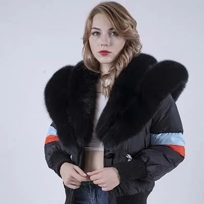 BlackFox Зимняя женская куртка из натурального меха, Воротник из натурального Лисьего меха, свободное короткое пальто, серебряная белая куртка-пуховик на утином пуху, Корейская одежда - Цвет: BlackFox