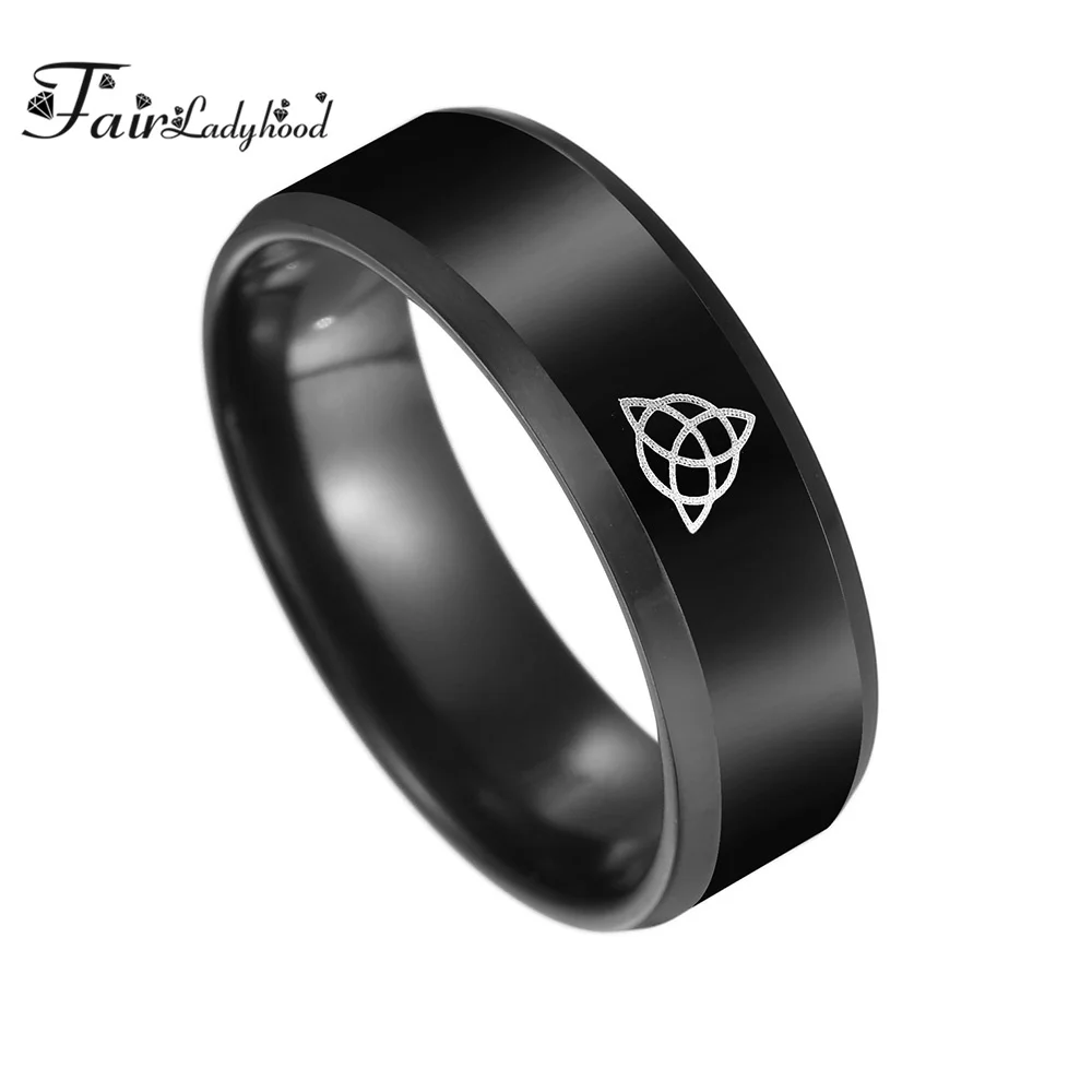 Кольцо мужское из нержавеющей стали 8 мм черного цвета кельтский узел Фенрир