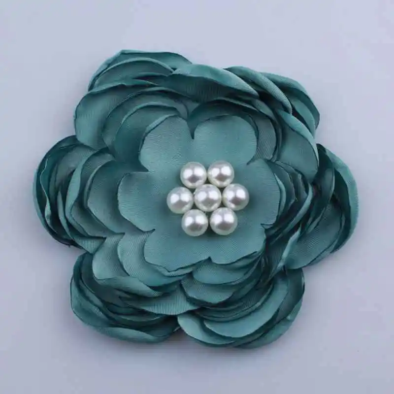 Turquoise 5 шт. 9,2 см Новорожденные сгоревшие цветы на сатиновой ткане с бусинами для повязки на голову шифон цветок для волос аксессуары - Цвет: Turquoise