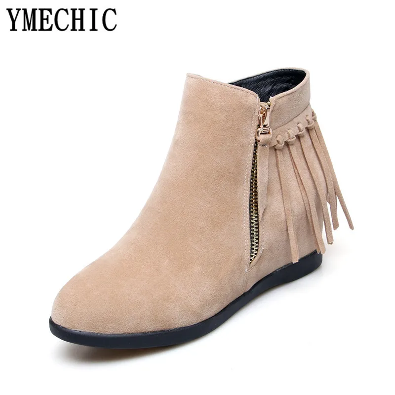 Женские ботильоны на среднем каблуке YMECHIC осенне-зимние ботинки из флока с