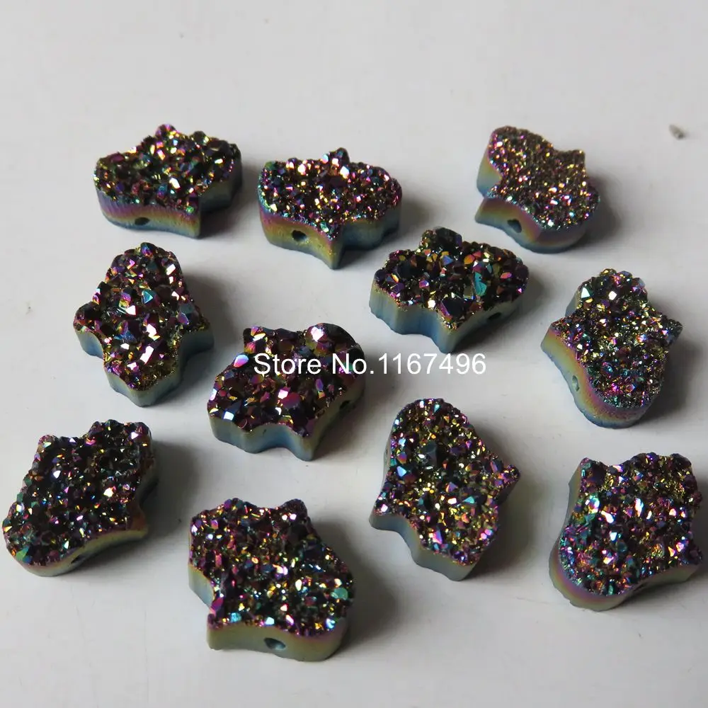 100pcs/lot 11x13mm Rainbow Red Color Hamsa Druzy Stone Natural Crystal for DIY Jewelry | Украшения и аксессуары