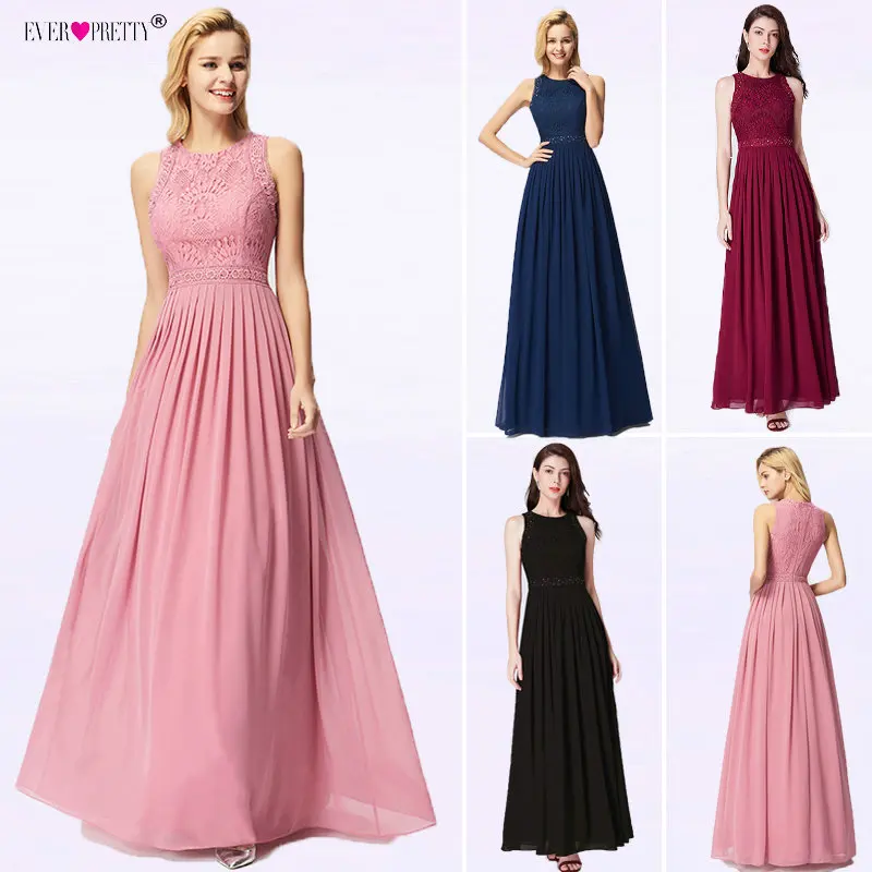 

Robe Longue Dentelle Bridesmaid Dresses 2020 Ever Pretty New Arrival A-line Sleeveless Burgundy Women Wedding Guest Party Gowns