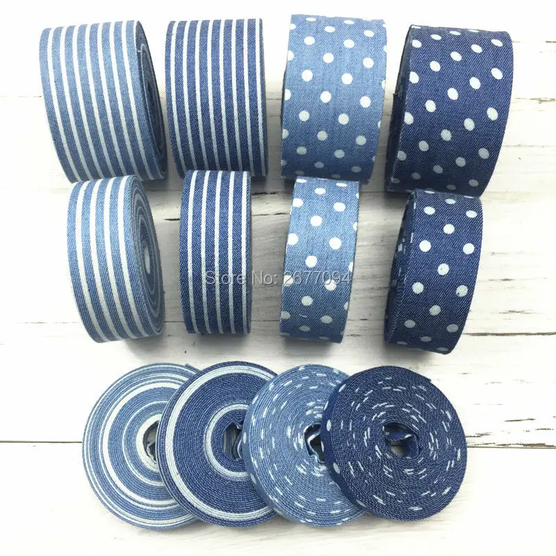 5 м/лот 10 25 40 мм ковбой джинсы лента Hairbow в полоску и горошек набивные ткани ленты DIY волосы бант вырез горловины Материал