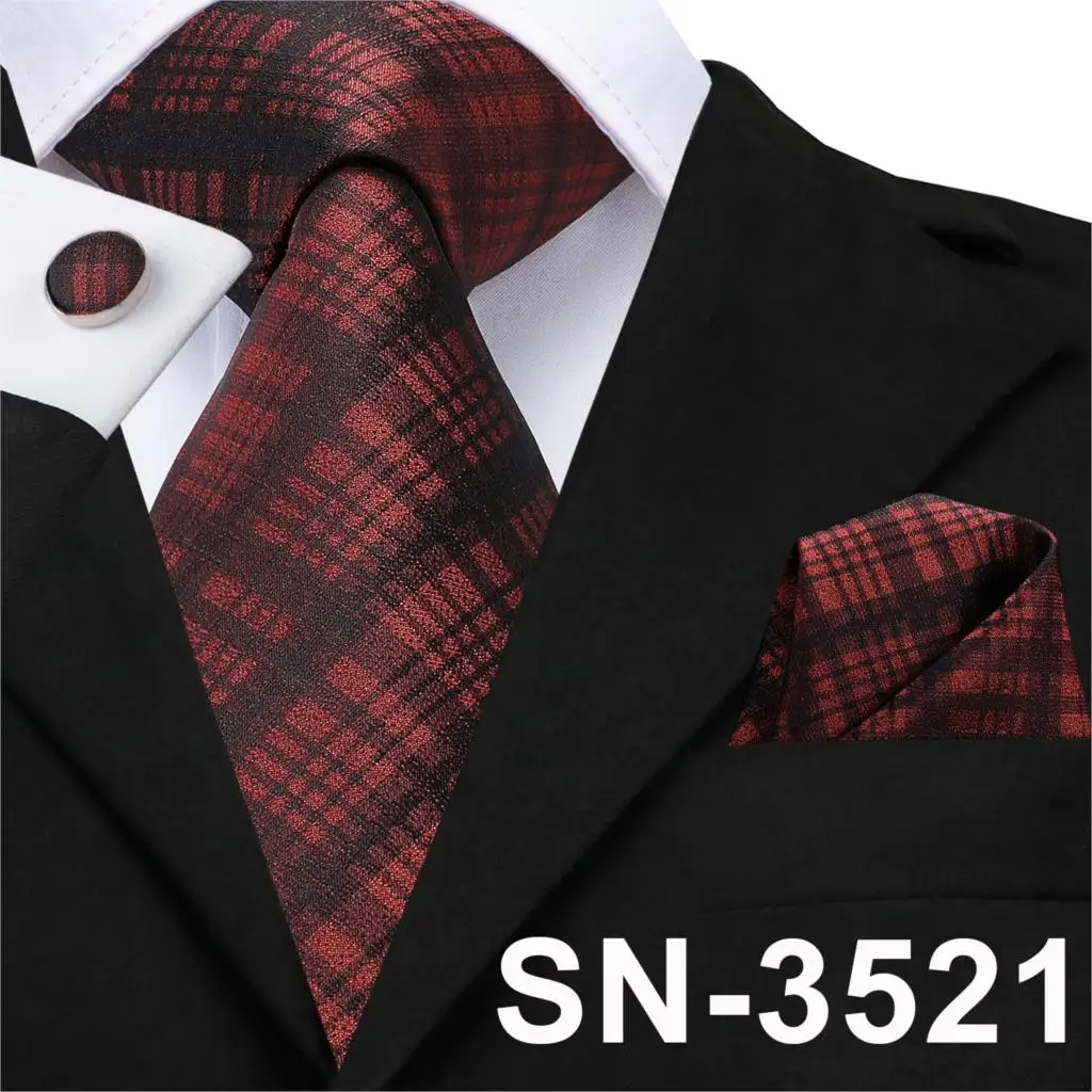 SN-3521 Hi-Tie Мужской Шелковый галстук клетчатый зеленый/синие галстуки Hanky набор запонок подарок полосатый галстук подарок для свадебной вечеринки Прямая поставка - Цвет: SN-3521