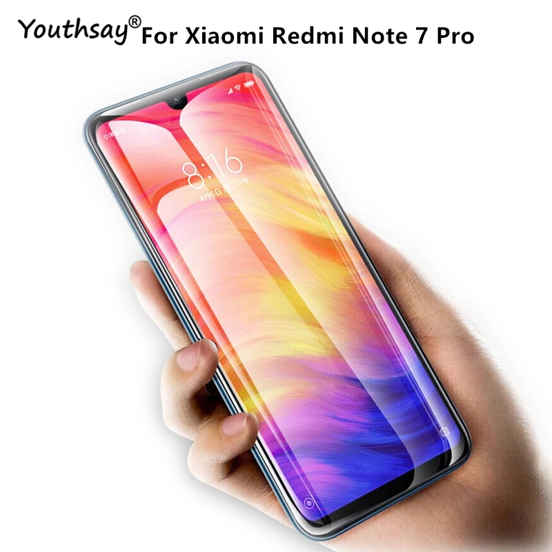 Protector de pantalla para Xiaomi Redmi Note 7 Pro, funda de vidrio con pegamento completo, pel&iacute;cula protectora de vidrio para Redmi Note 7 Pro, 2 uds.-0