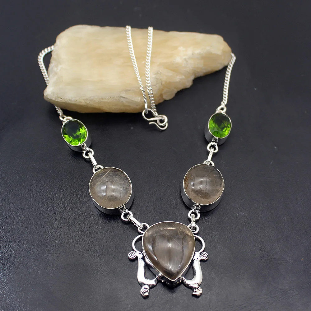 Hermosa желтое дизайнерское rutilaed Quartz Peridot серебряное ожерелье Женская цепочка 18