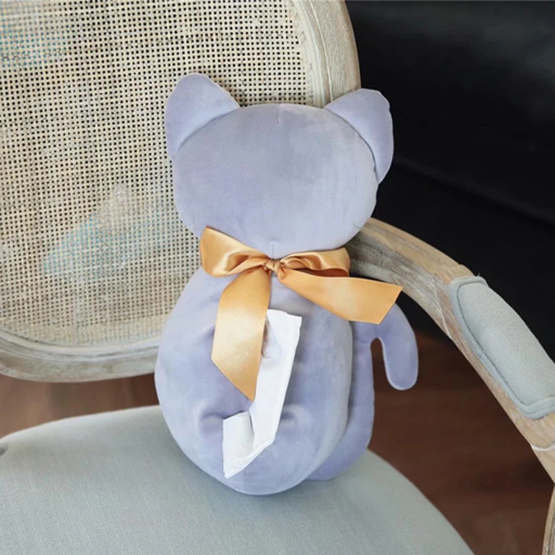 Light purple Креативная коробка для салфеток в форме кошки, плюшевая коробка для салфеток для дома и автомобиля, бумажный контейнер, бумажное полотенце, чехол для салфеток, домашний декор, подарки - Цвет: Light purple