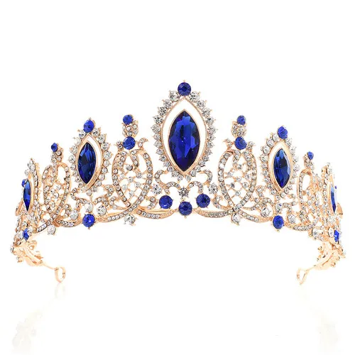 gold blue DIEZI барокко роскошный золотой цвет Корона Свадебные аксессуары для волос Красный Синий Кристалл короны тиара, диадема девушки повязки на голову - Окраска металла: gold blue