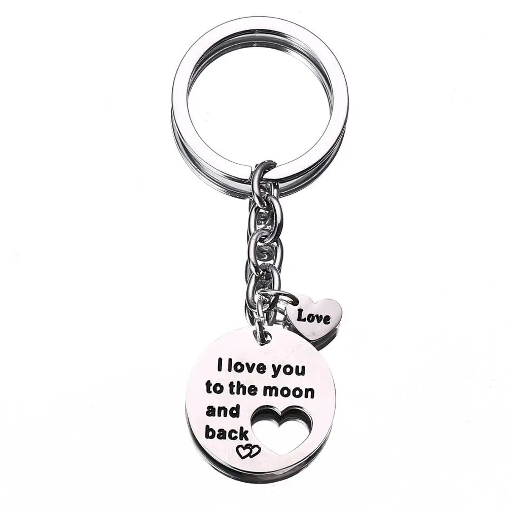 I Love You To The Mo Брелок для ключей для семьи, мужчины, пары, подарок, бирки для ключей, нержавеющая сталь, шарм, подарок на день Святого Валентина, брелок для ключей для бойфренда - Цвет: I Love You To The Mo