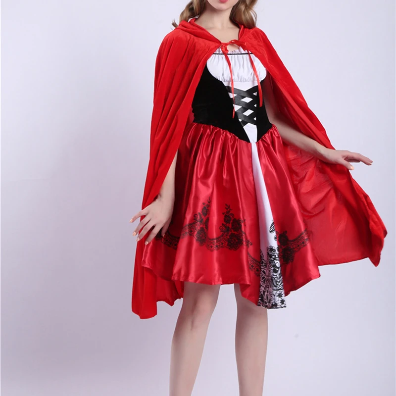 S-XXXL Little Red Riding Hood Costume for Women Fancy Adult Halloween Cosplay Fantasia Dress+Cloak For Party |