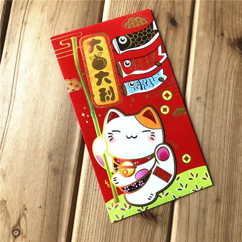 Счастливый кот дизайн 2019 китайский поросенок новогодний красный конверт 10