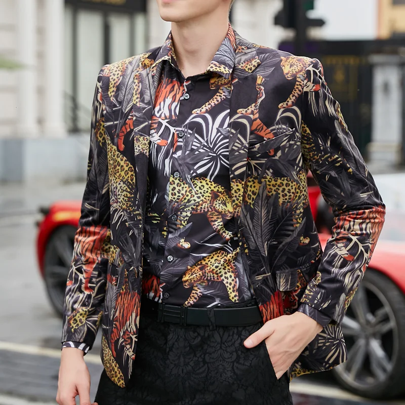Win Way Slim masculino Clothing 2018 Winter Casual Fit Print Suit Mens Blazer Party Dress Outfit Jacket Trendy Masculino | Мужская