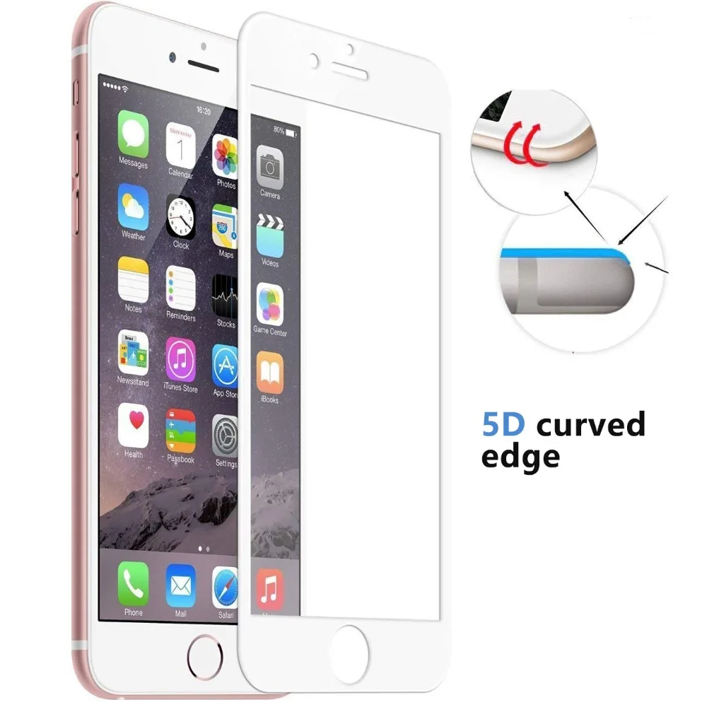 Закаленное стекло протектор 5D Edge для IPhone 6 6s 7 8 Plus X полное покрытие Защитное