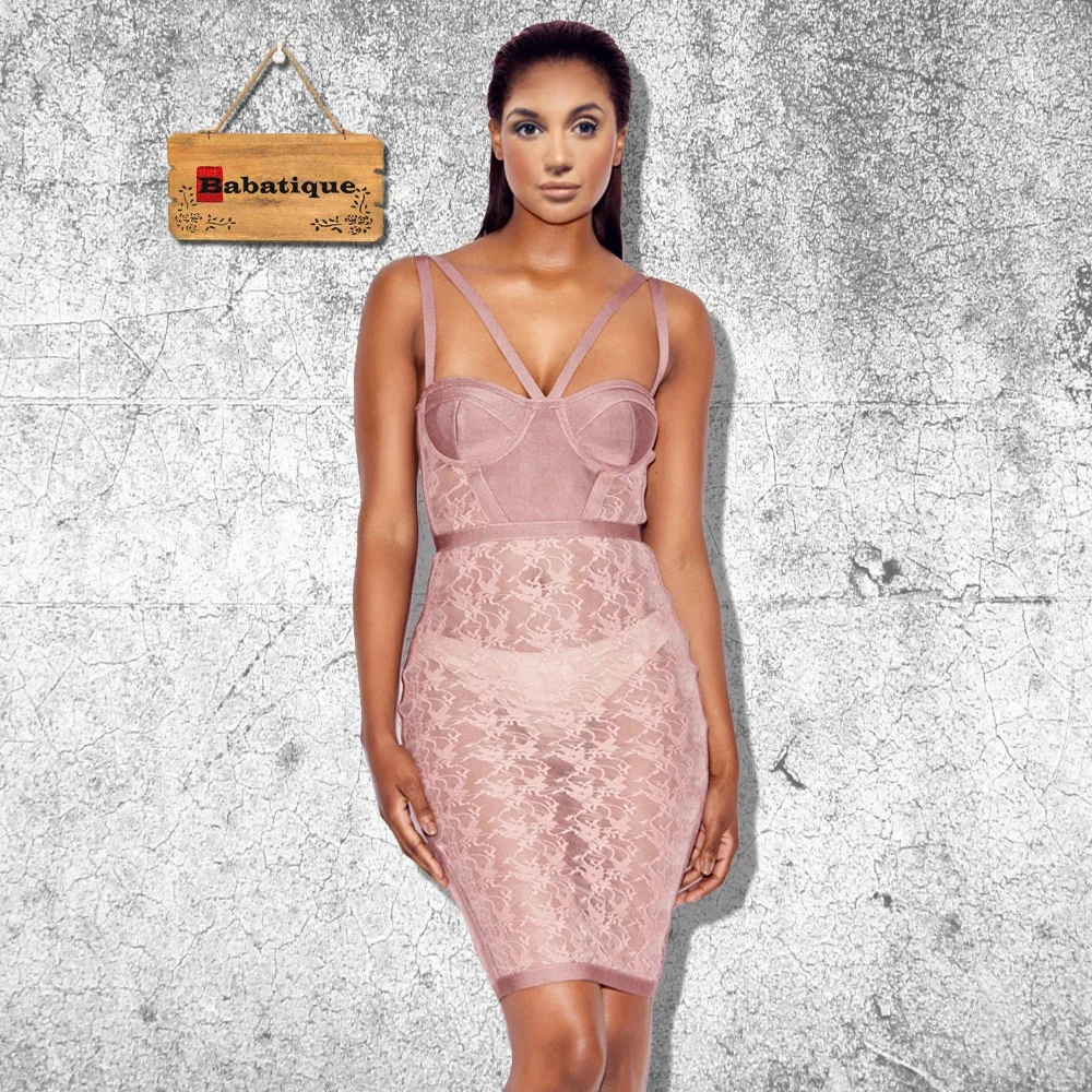 Оптовая продажа Бандажное платье розовое кружевное прозрачное сексуальное