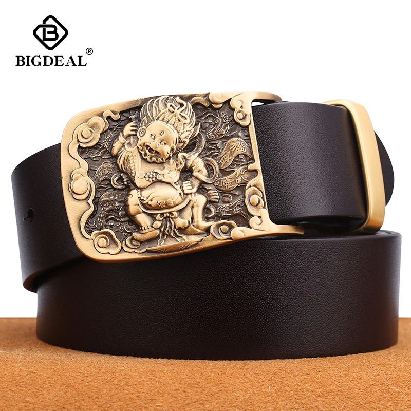 Ремень мужской из натуральной воловьей кожи с гладкой пряжкой брендовый