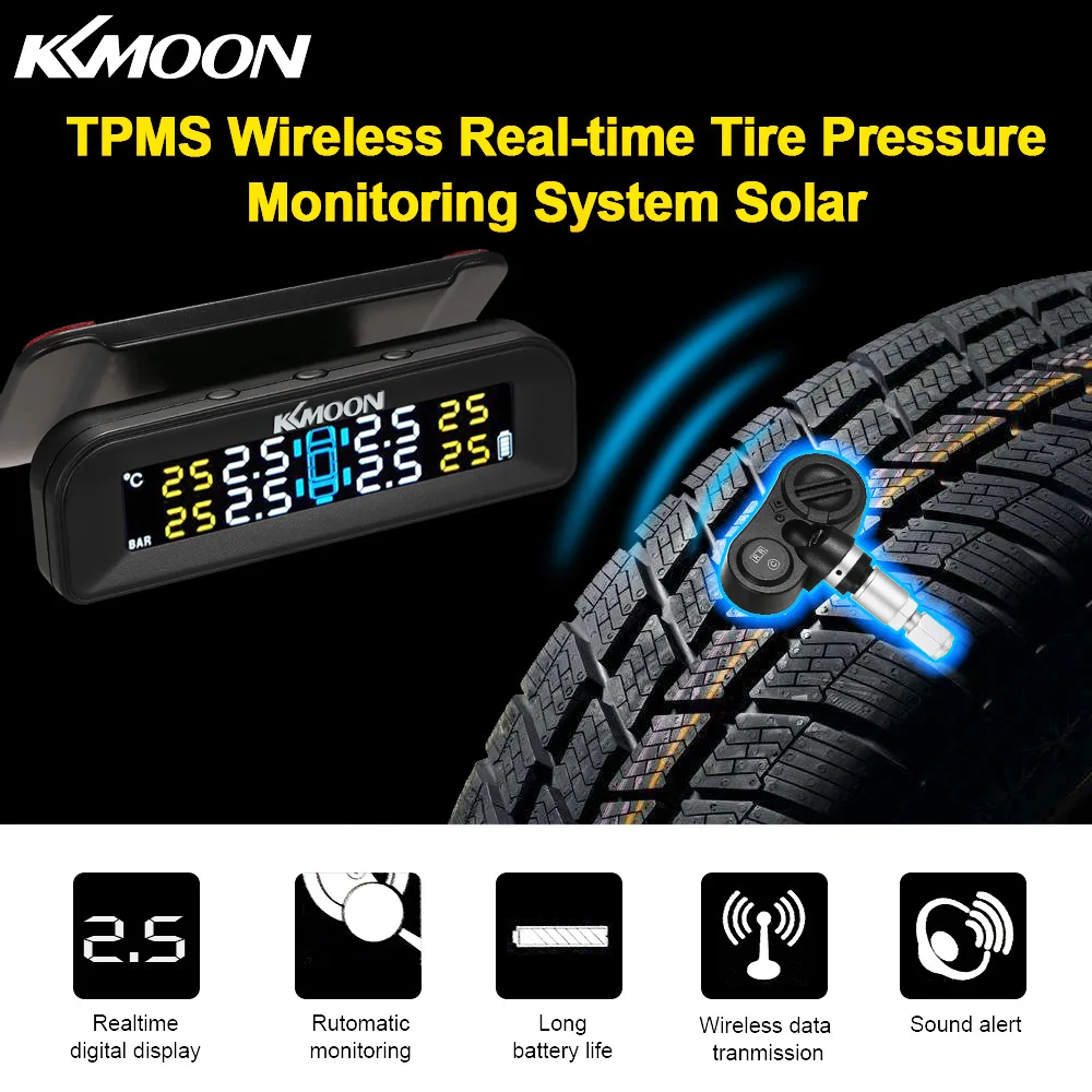 

Система контроля давления в шинах KKmoonTPMS, беспроводная, на солнечной батарее, с четким ЖК-дисплеем, 4 внутренних датчика, функция сигнализации