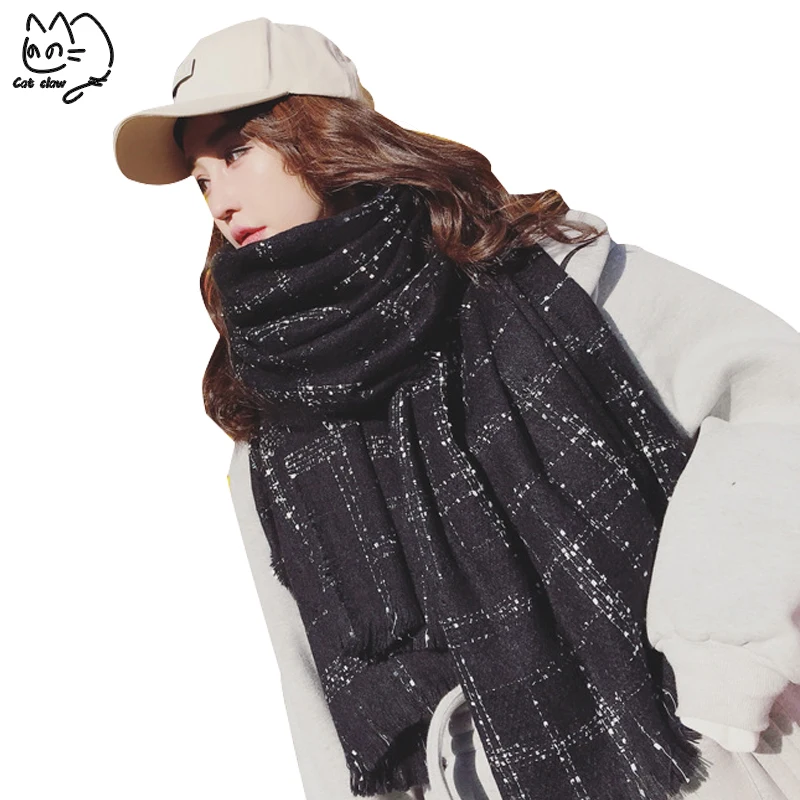 Теплые клетчатые шарфы палантин Дамская шаль и обертывания длинный женский
